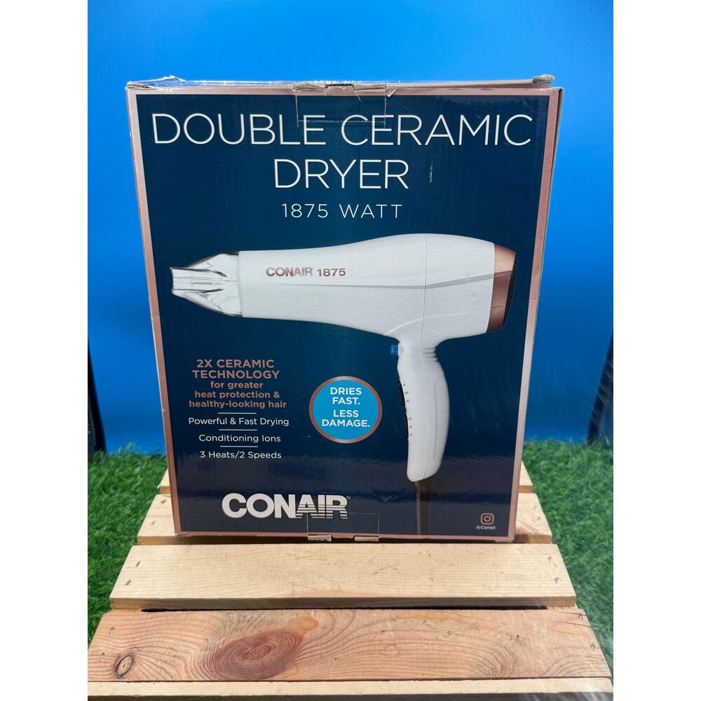 Conair Double Ceramic 1875 Watt Hair Dryer - White/Rose Gold - New in Box